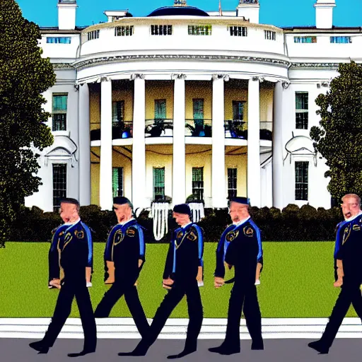 Prompt: the fbi surrounding the white house. digital art.
