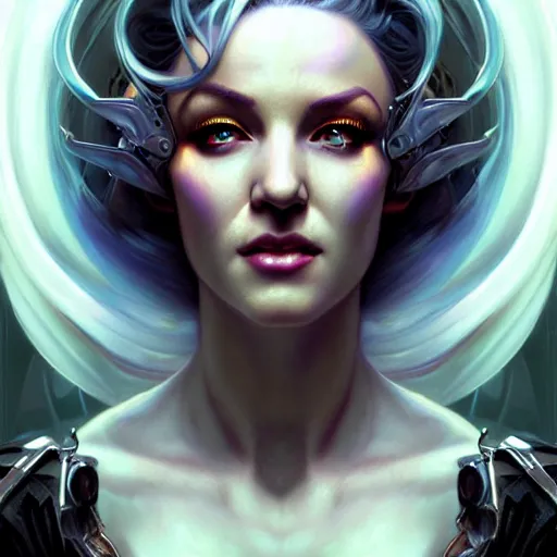 Image similar to portrait painting of a cyberpunk elven decker who looks like marilyn monroe, ultra realistic, concept art, intricate details, eerie, highly detailed, photorealistic, octane render, 8 k, unreal engine. art by artgerm and greg rutkowski and charlie bowater and magali villeneuve and alphonse mucha