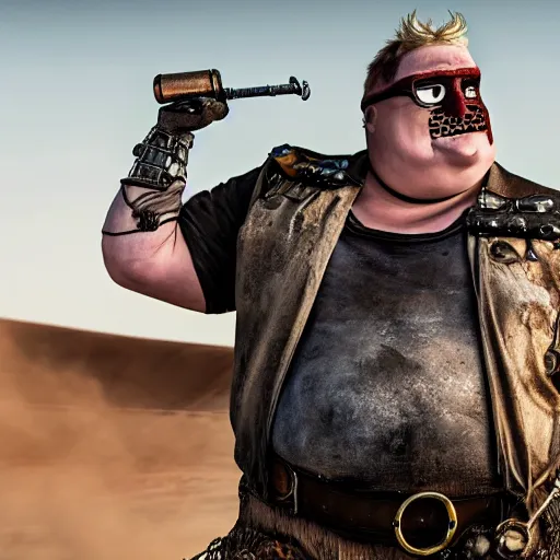 Image similar to peter griffin as immortan joe in mad max fury road, 4k, high detail, high-resolution photograph, professional photography, ultra-detail