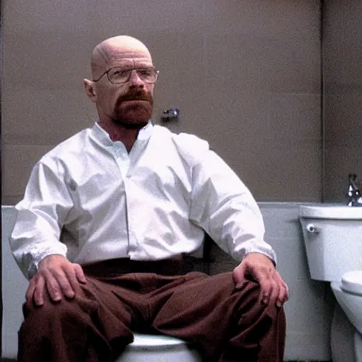 Prompt: walter white sitting on a toilet on football field