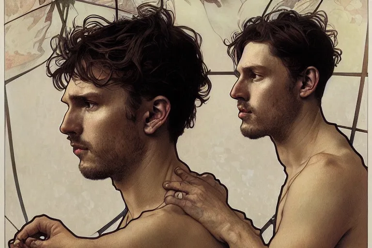 Image similar to hyper realistic portrait of british singer songwriter, by lee bermejo, alphonse mucha and greg rutkowski