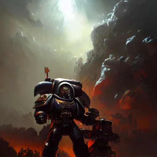 Image similar to space marine, warhammer 4 0 k, high detail, dramatic light, digital art, painted by seb mckinnon, painted by greg rutkowski, trending on artstation