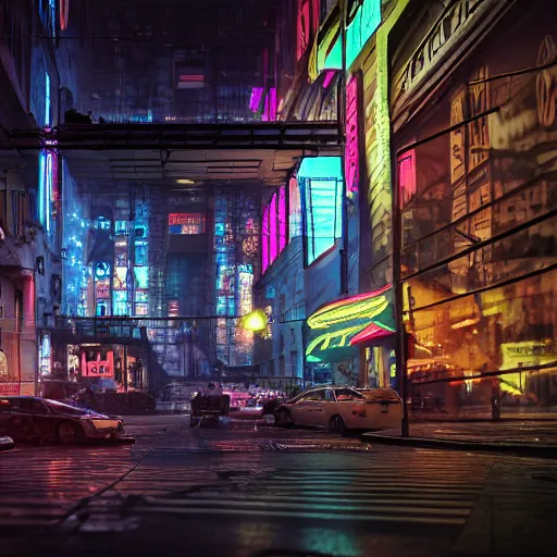 Image similar to a hyper realistic photo of a cyberpunk budapest, extremely detailed, neon lights, reflections, ray tracing, 4 k, octane render,