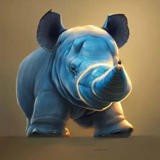 Image similar to An adorable anthropomorphic blue rhino wearing adventurer's clothing, highly detailed, digital painting, artstation, concept art, smooth, sharp focus, studio light, by Justin Gerard and Jason Chan,