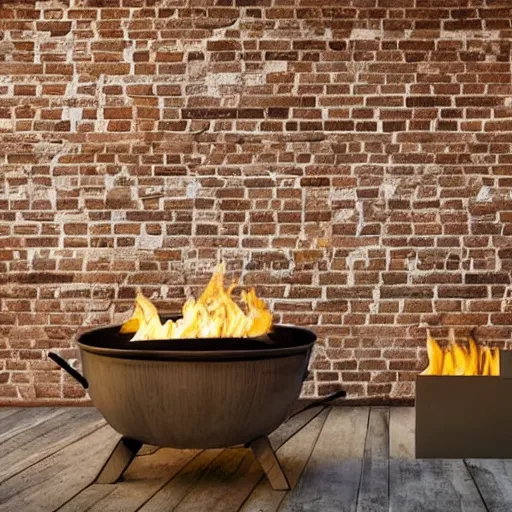 Image similar to wood fired bbq, brick construction, cosy, warm, yellow brick, artistic rendering 8k