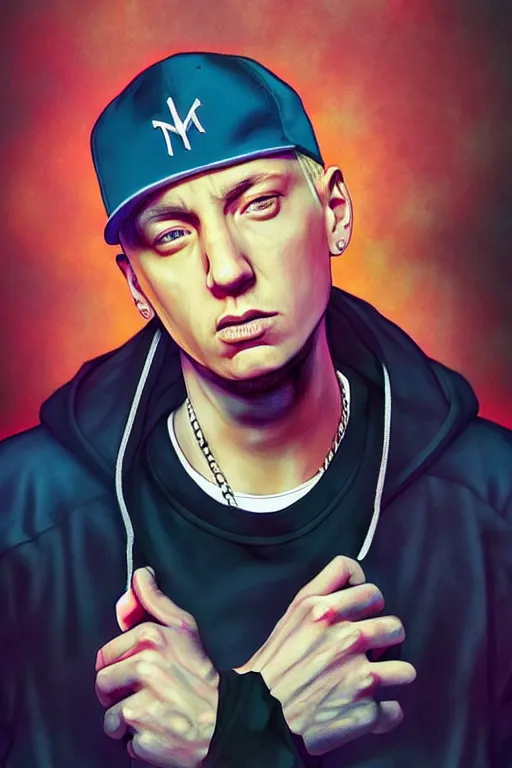 Image similar to eminem is programmer and not a rapper, realistic, art by jacqueline e, color by tafy laplanche, background by bo feng lin