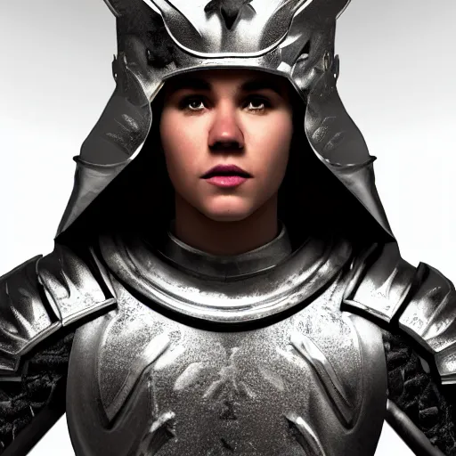 Image similar to full body digital painting of ajustin bieber as a king seraphim knight, in a pearl armor magicpunk chrome body sculpted intricate armor. big medium small details, reflect 8 k uhd, unreal engine, octane render in the artstyle of finnian macmanus, john park and greg rutkowski