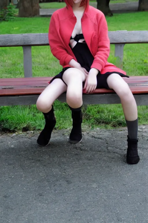 Image similar to anime girl sitting on a bench