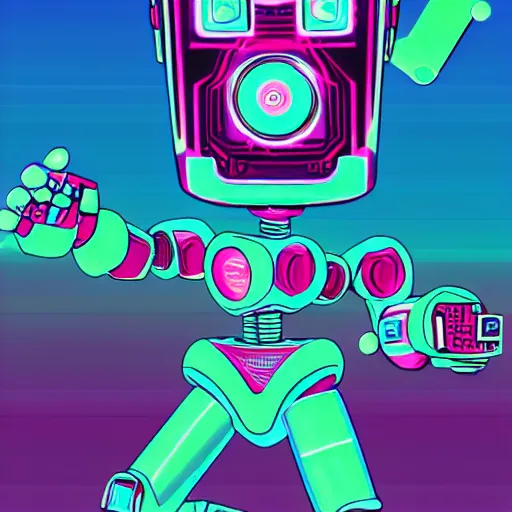 Image similar to soda cup fighting robot in synthwave style