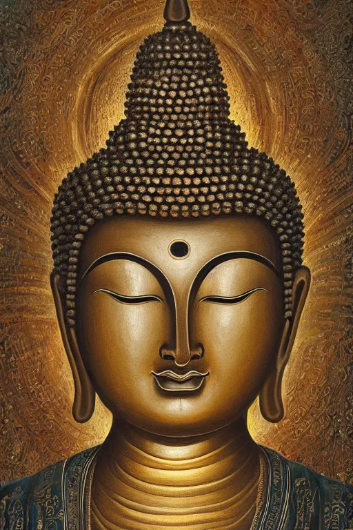 Image similar to The Buddha oil on canvas, intricate, portrait, 8k highly professionally detailed, HDR, CGsociety