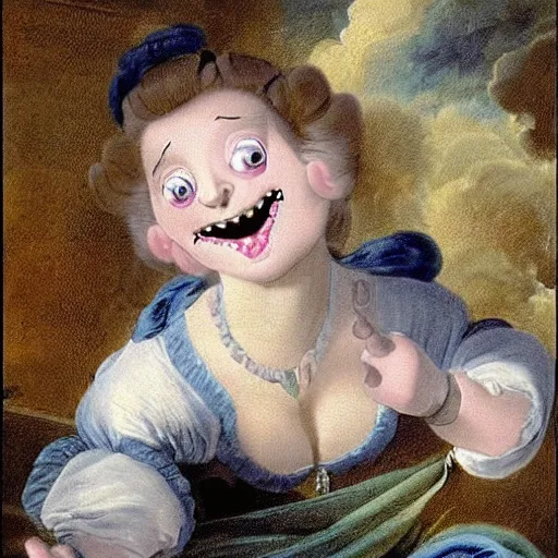 Image similar to helga pataki's teeth, soft rainbow, painting by francois boucher, sad muppet eyes