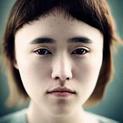 Prompt: a masterpiece portrait photo of a beautiful young woman who looks like a korean ellen page, symmetrical face