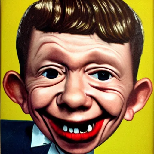 Prompt: portrait of alfred e neuman from mad magazine