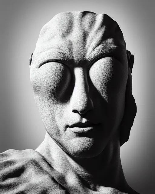 Image similar to surreal mythical dreamy black and white fine art photo of a monumental sculpture bust of elmo, rim light, cinematic, studio dramatic light, poetic, octane render, 8 k, photo - realistic
