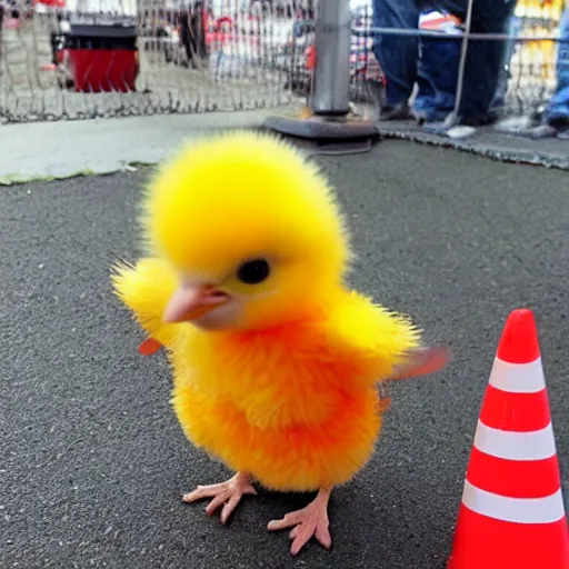 Image similar to cute baby chick dressed as an inmate