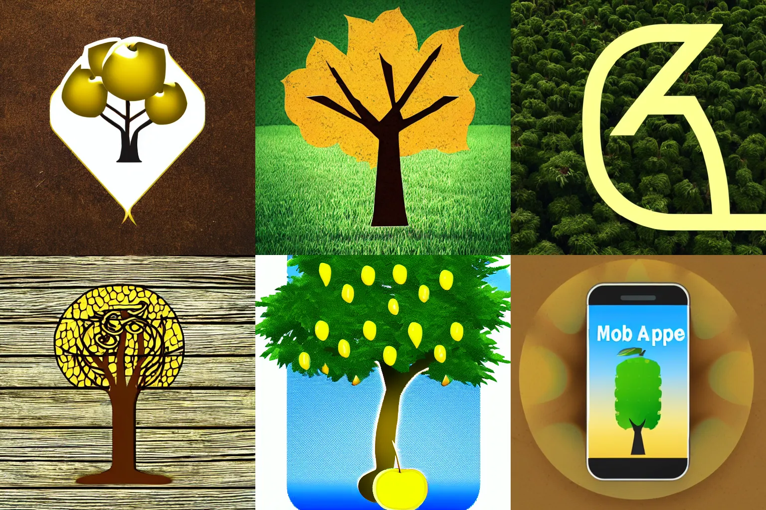 Prompt: mobile app logo of a tree growing golden apples