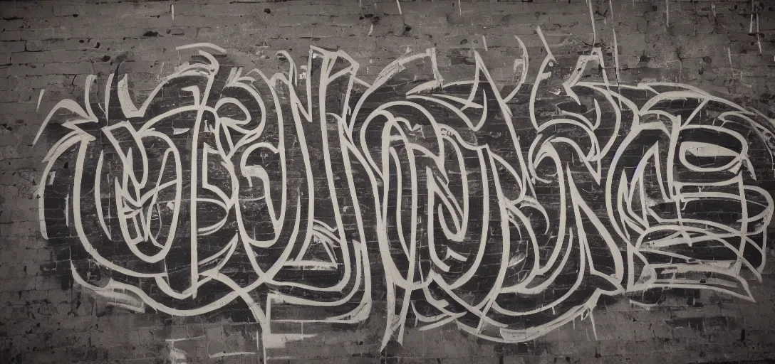 Prompt: a beautiful typographical graffiti, depth of field, natural light