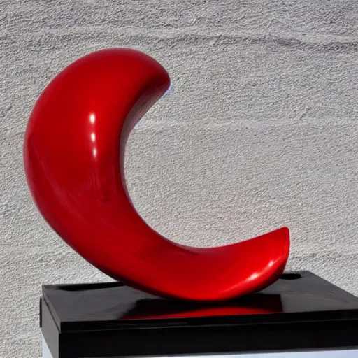Prompt: sculpture in red glossy curved volume ,the sculpture sits on a white background ,the light is very soft