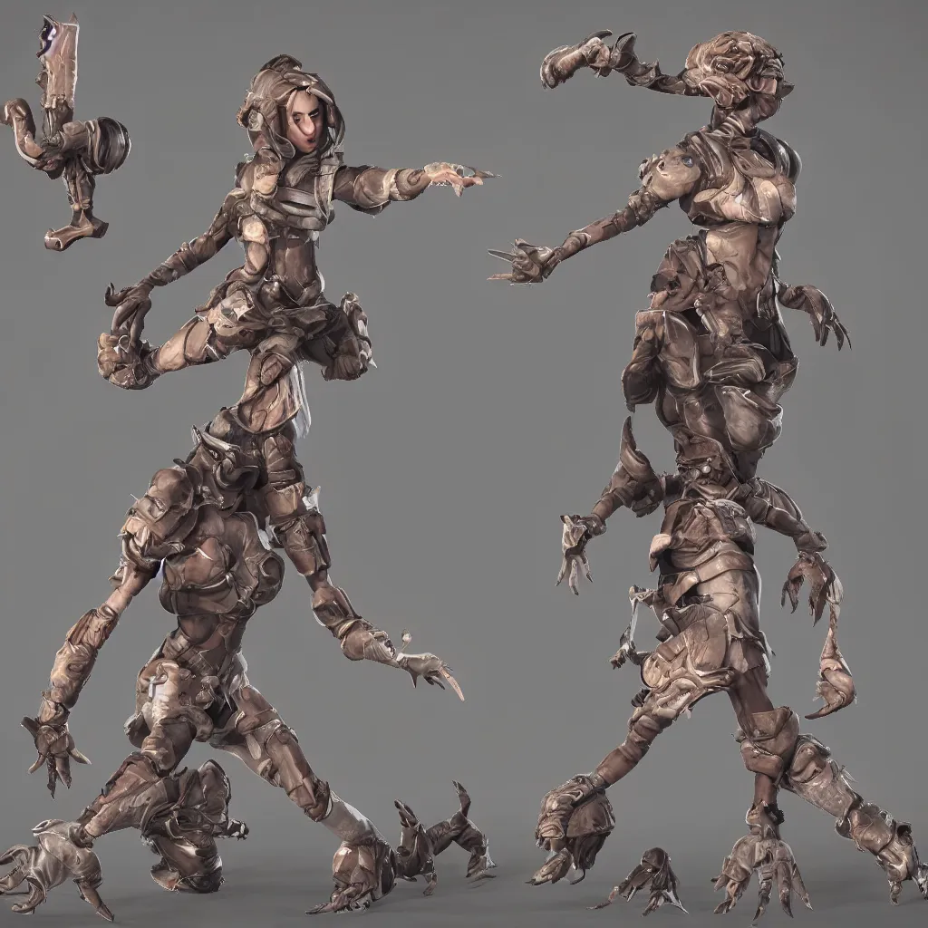 Image similar to female game character with multiple arms, highly detailed, octane render, bokeh