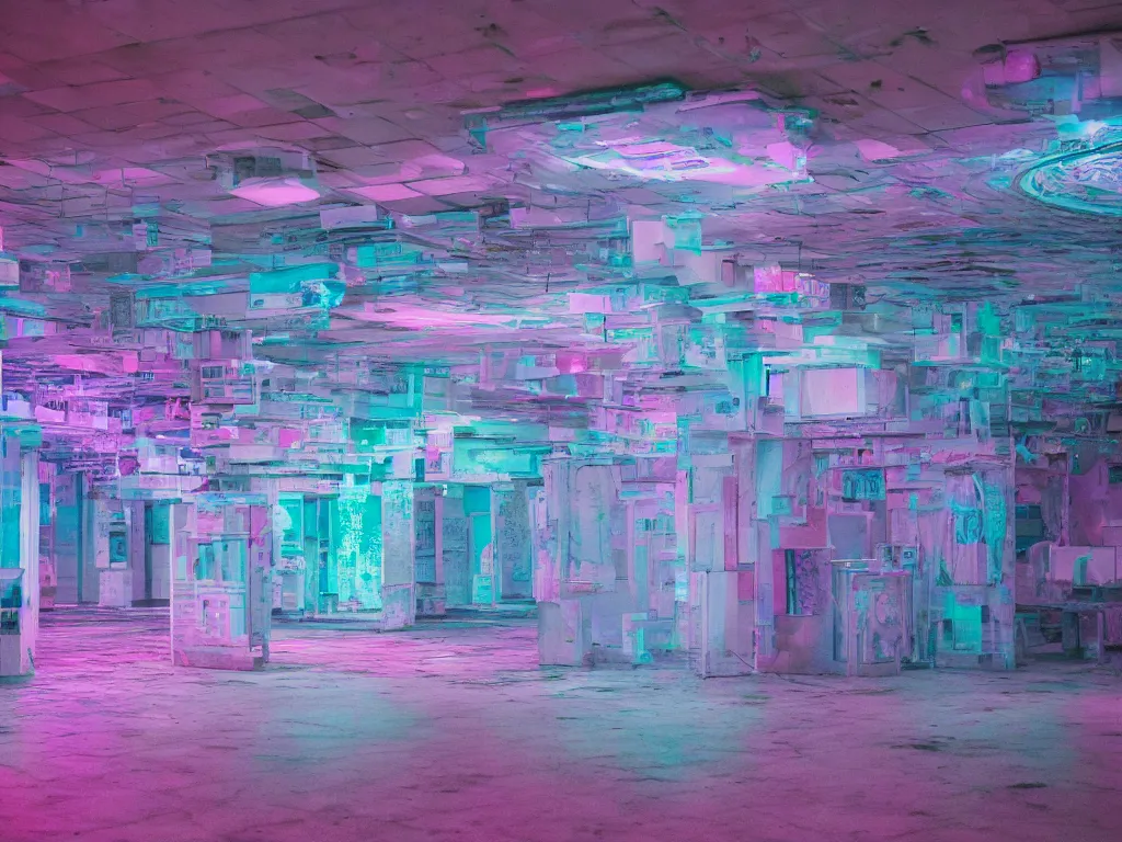 Image similar to 50 mm photo of a vaporwave liminal space