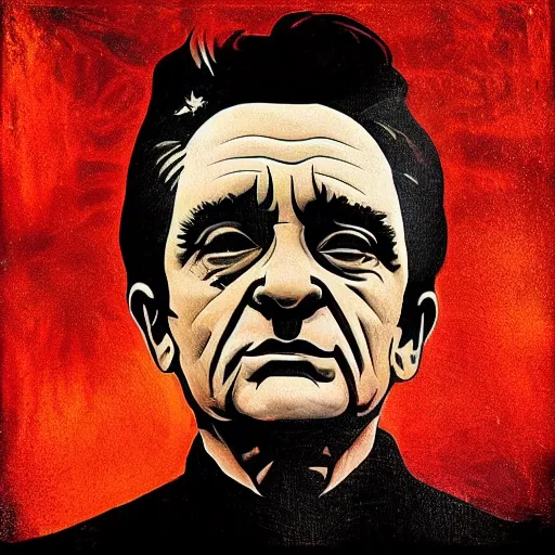 Prompt: johnny cash face in the night sky, ominous, spooky, cinematic, hyperrealistic