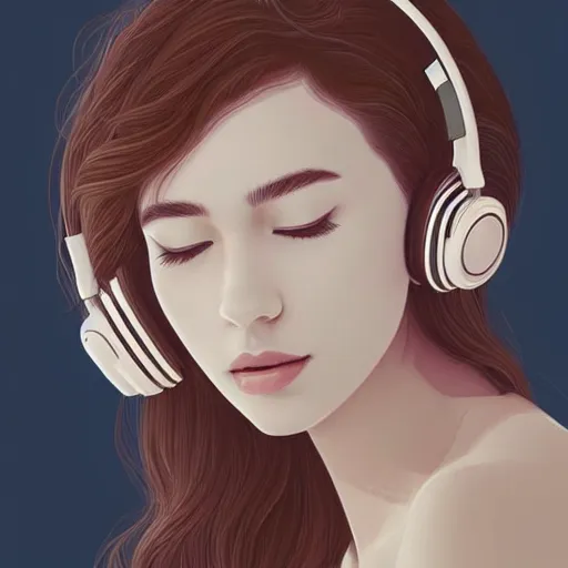 Prompt: an illustration of a beautiful woman listening to music by Dao Trong Le, highly detailed, digital art, trending on artstation