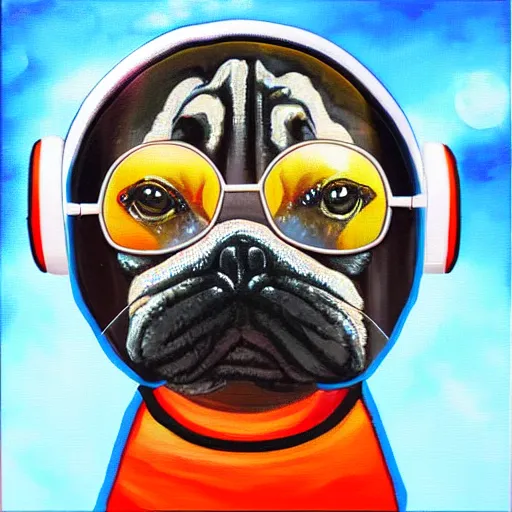 Prompt: pixel art, oil canvas, highly detailed, astronaut pug in space.