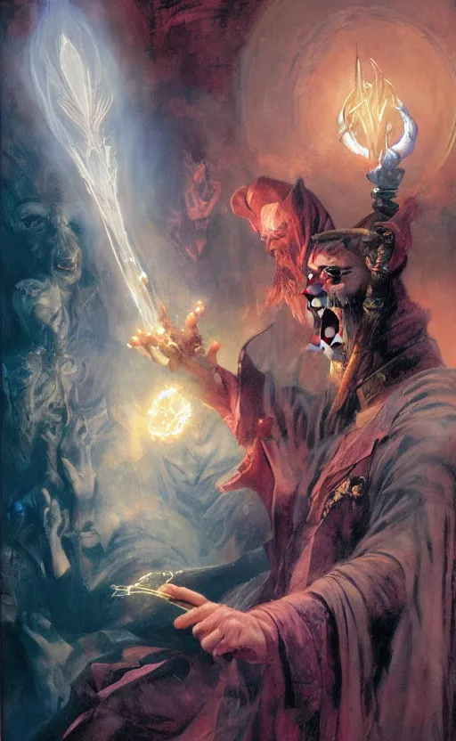 Image similar to Wizard casting a powerful spell by Adrian Smith and Delphin Enjolras and Daniel F. Gerhartz