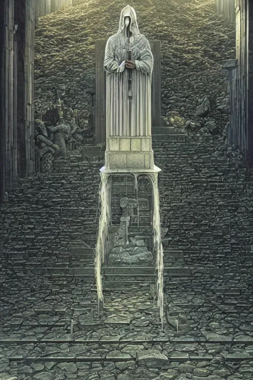 Image similar to Artwork by Ted Nasmith of the cinematic view of the Cenotaph of Ever-changing Blasphemy.
