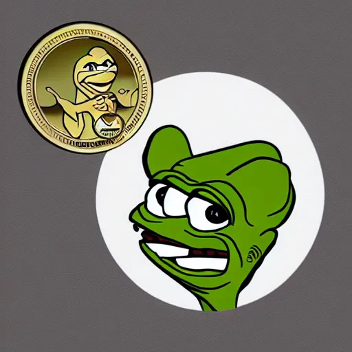 Prompt: pepe afraid of coins