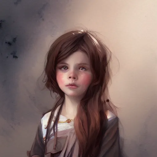 Image similar to little girl, brown hair, cute, georgeus, portrait, watercolor, high detalied, digital art, artstation, by charlie bowater