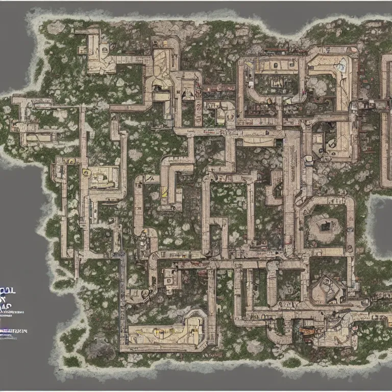 Image similar to full - color fantasy floor plan map of a dungeon, by greg rutkowski, trending on artstation