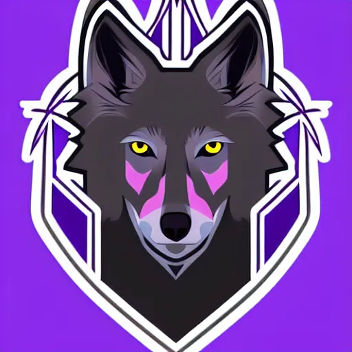 Prompt: coat of arms depicting a black wolf with blue eyes on purple background, art by ori toor, sticker, colourful, illustration, highly detailed, simple, smooth and clean vector curves, no jagged lines, vector art, smooth