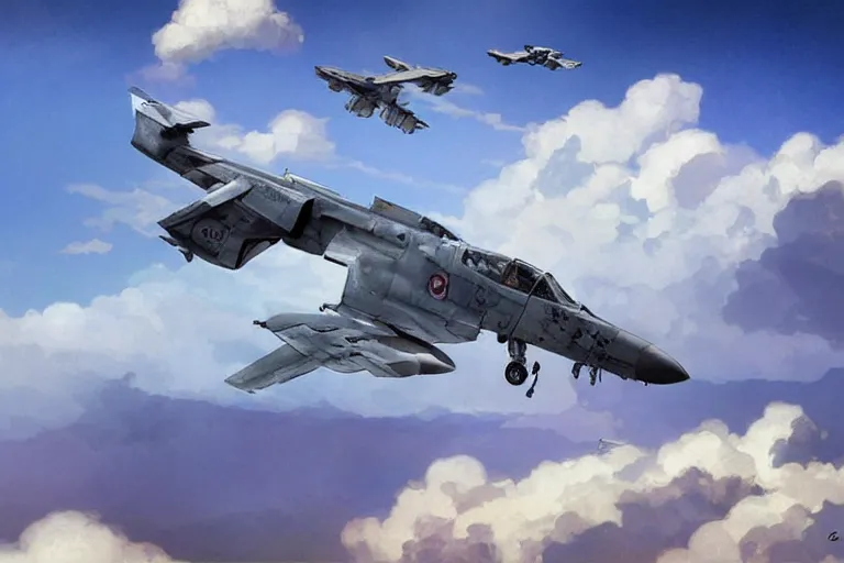 Image similar to A-10 Thunderbolt flying in the sky, blue sky, white clouds, highly detailed, digital painting, artstation, concept art, sharp focus, illustration, art by artgerm and greg rutkowski and alphonse mucha