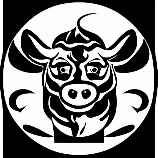 Image similar to the devil, cow, pig, sheep, chicken, summoning circle, white on black vector ink drawing, demonic, diabolic, hostile