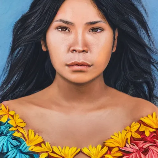 Prompt: a hawaiian filipino portuguese woman with brunette hair and blue luminously incandescent eyes, photorealistic imagery, self - portrait, 4 k, 8 k