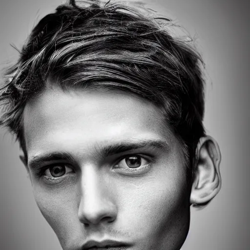 Image similar to closeup portrait of attractive young male, zeiss lens, detailed, symmetrical, centered, fashion photoshoot, by Annie Leibovitz and Steve McCurry, David Lazar, Jimmy Nelsson, Breathtaking, 8k resolution, extremely detailed, beautiful, establishing shot, artistic, hyperrealistic, beautiful face, octane render