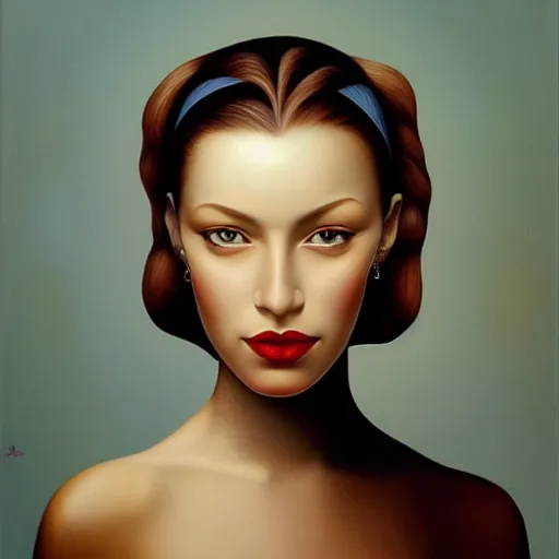 Image similar to a painting of a beautiful woman!, an ultrafine detailed painting by rafal olbinski, behance contest winner, pop surrealism, detailed painting, very detailed, minimalist, airbrush art