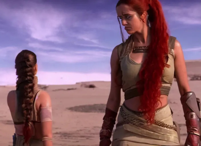 Image similar to film still of leela with a ponytail in the new scifi movie, 4 k