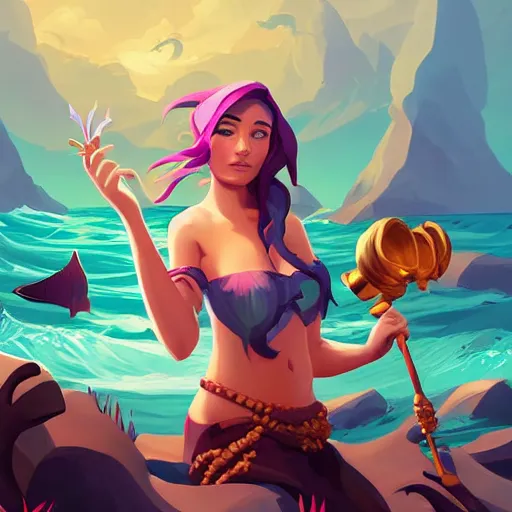 Image similar to painting mermaid treasure on sea of thieves game avatar hero smooth face median photoshop filter cutout vector, behance hd by jesper ejsing, by rhads, makoto shinkai and lois van baarle, ilya kuvshinov, rossdraws global illumination