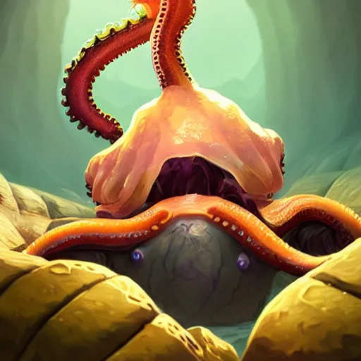 Image similar to Portrait of an Ilithid from dungeons and dragons, a creature with octopus face with tentacles instead of beard, mattepainting concept Blizzard pixar maya engine on stylized background splash comics global illumination lighting artstation lois van baarle, ilya kuvshinov, rossdraws