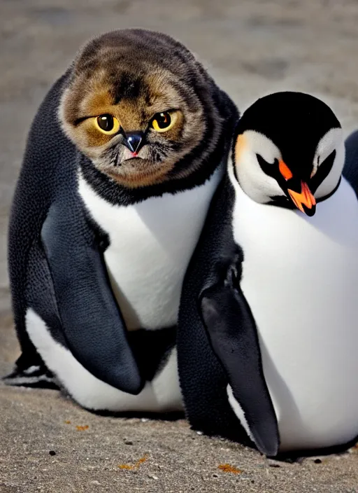 Prompt: photograph of a cute animal that's a penguin cat chimera, 8 k