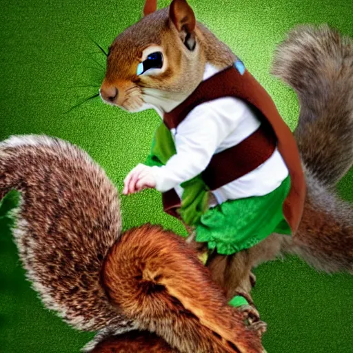 Prompt: Photoshop of a squirrel dressed as Peter Pan