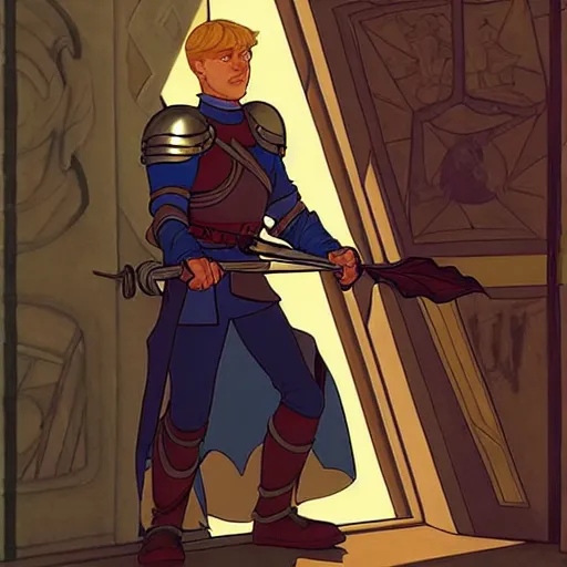 Prompt: arthur pendragon training with his favorite knight, natural lighting, path traced, highly detailed, high quality, cartoon, digital painting, by don bluth and ross tran and j. c. leyendecker and alphonse mucha