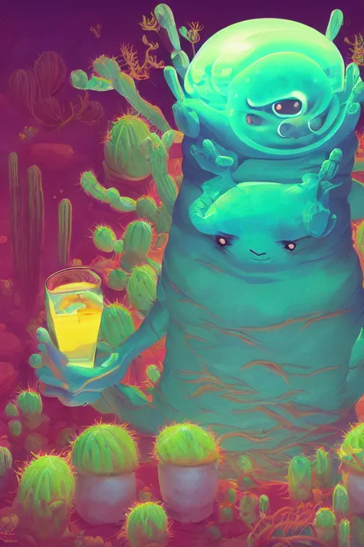 Image similar to roots cactus sushi cristal smurf ghost creature animal sushi cristal very big eye roots cactus elemental flush of force nature micro world fluo fishscale, behance hd by jesper ejsing, by rhads, makoto shinkai and lois van baarle, ilya kuvshinov, rossdraws radiating a glowing aura global illumination ray tracing hdr