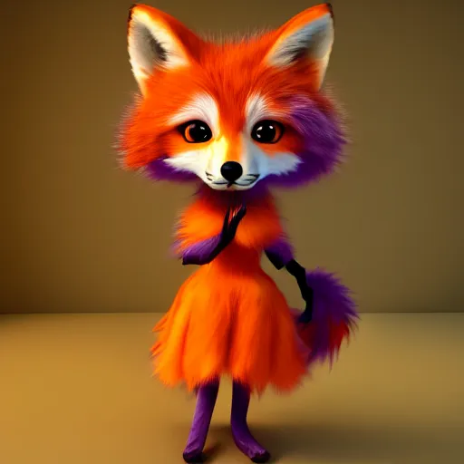 Image similar to majestic art of purple orange red furred anthropomorphic female furry fox wearing a maid dress, 8k resolution, high detail, ULTRA REALISTIC VFX, reflections, post processing