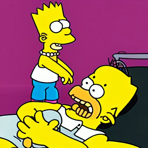 Prompt: bart simpson visits homer simpson on his deathbed