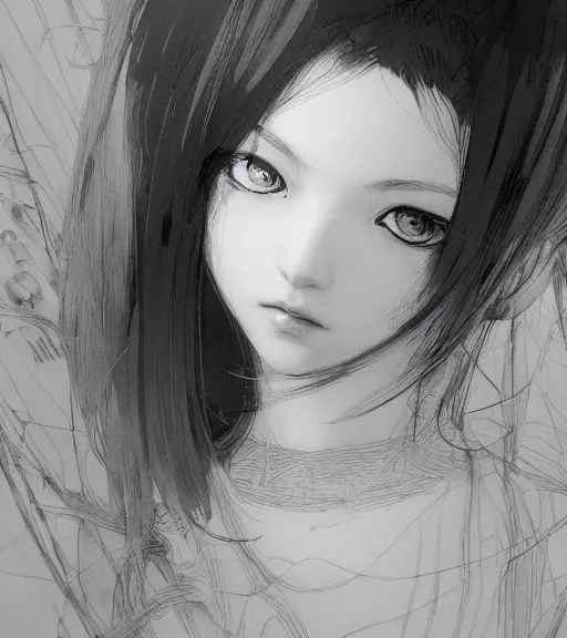 Image similar to portrait of anime girl, pen and ink, intricate line drawings, by craig mullins, ruan jia, kentaro miura, greg rutkowski, loundraw