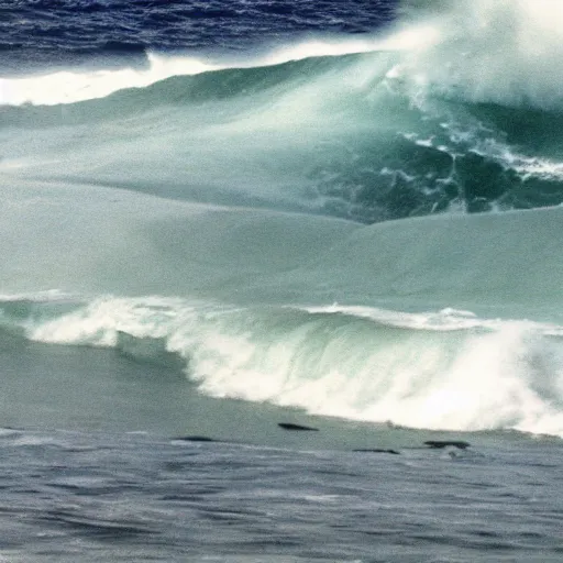 Image similar to a T-34 emerging from Ocean waves, hyperrealistic, Nature photography