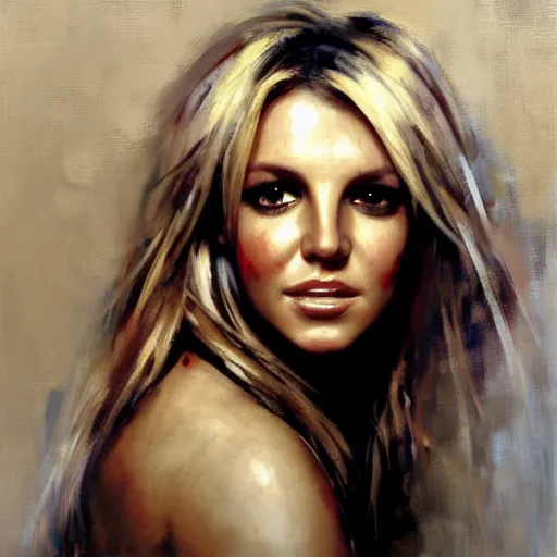 Image similar to face protrait of britney spears, jeremy mann painting